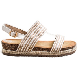 SHELOVET Wygodne Sandały Ze Sprzączką białe brązowe