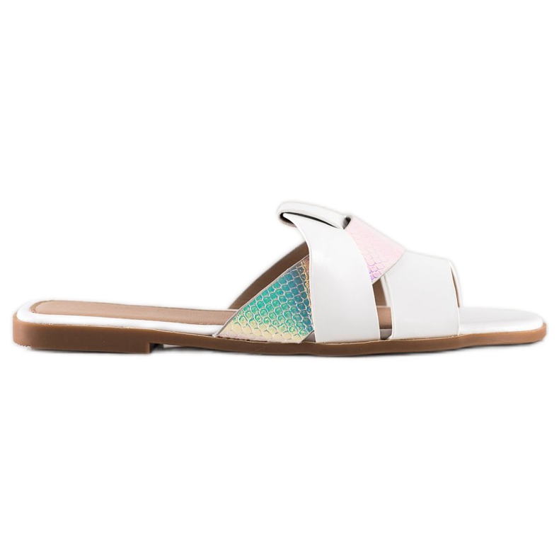 SHELOVET Klapki Z Wstawką Holo białe