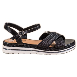 Mannika Czarne Sandałki Na Platformie