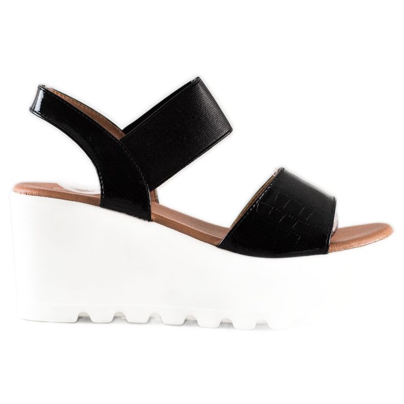 Weide Lekkie Sandały Na Bialej Koturnie czarne