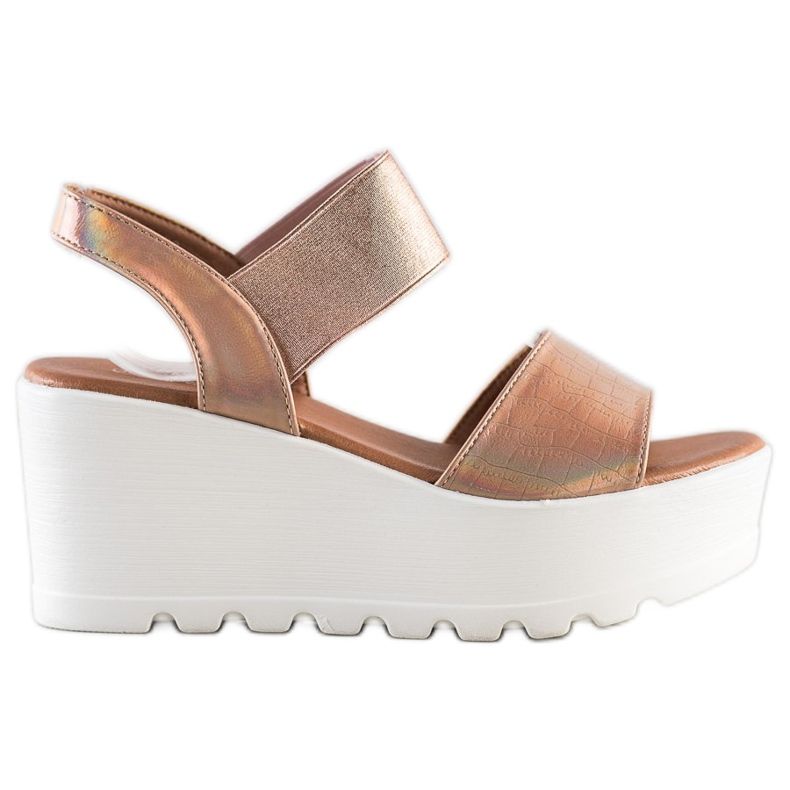 Weide Lekkie Sandały Na Białej Koturnie złoty