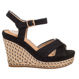 SHELOVET Eleganckie Sandałki Na Koturnie czarne