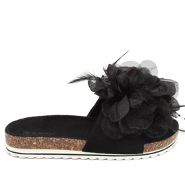 Klapki korkowe z kwiatami czarne CK113P Black