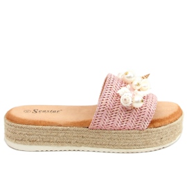 Klapki espadryle z muszelkami różowe CK117P Pink
