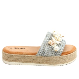 Klapki espadryle z muszelkami niebieskie CK117P Blue