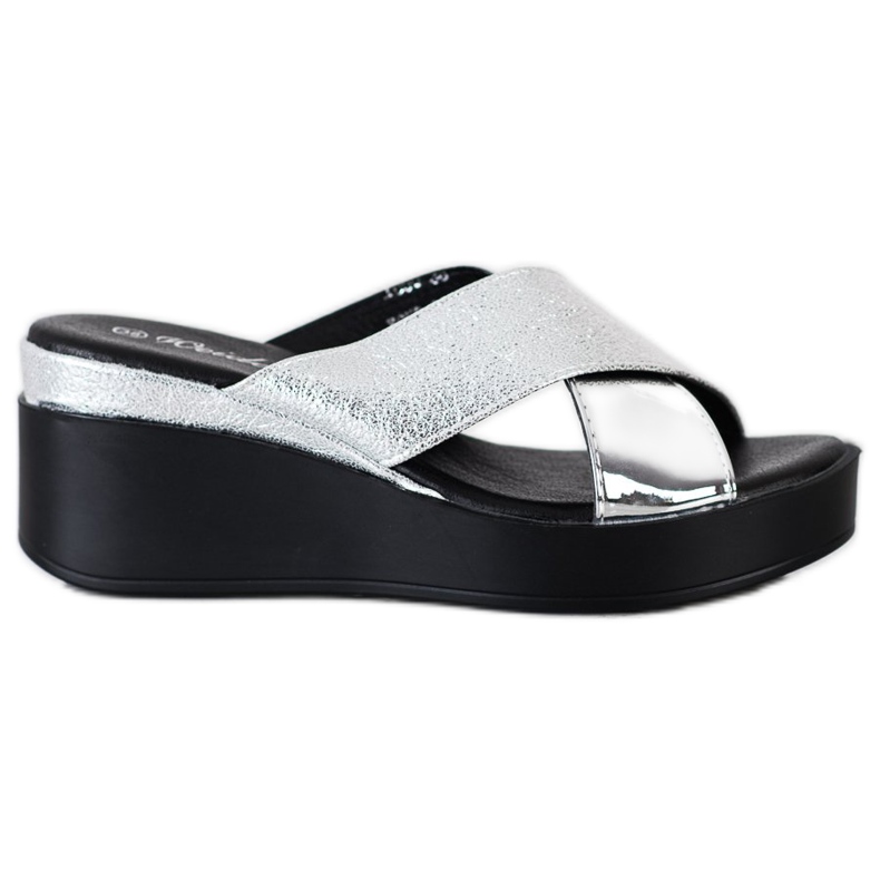 Weide Srebrne Klapki Na Koturnie srebrny