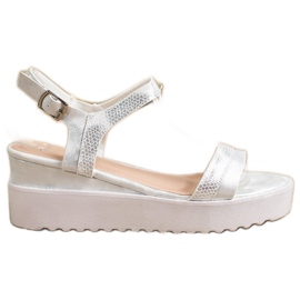 Bestelle Połyskujące Sandały Na Koturnie białe