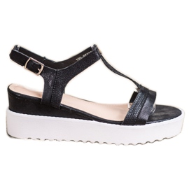 Bestelle Połyskujące Sandały Na Koturnie czarne