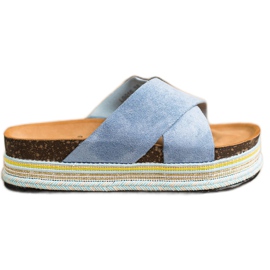 SHELOVET Niebieskie Klapki Z Zamszu