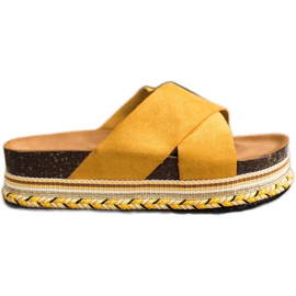 SHELOVET Musztardowe Klapki Z Zamszu żółte