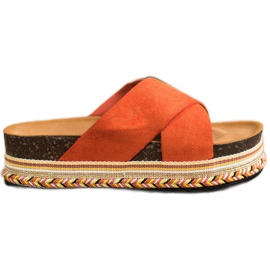 SHELOVET Pomarańczowe Klapki Z Zamszu