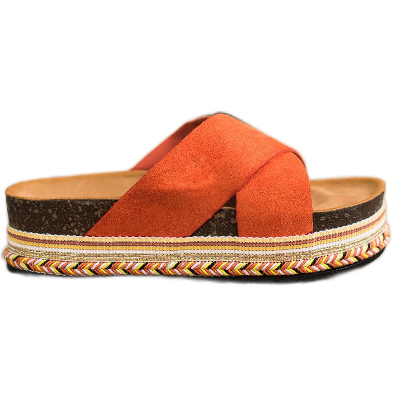 SHELOVET Pomarańczowe Klapki Z Zamszu