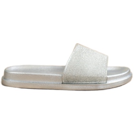 SHELOVET Srebrne Błyszczące Klapki srebrny