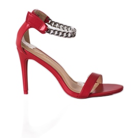 SHELOVET Sandały Na Szpilce Z Łańcuszkiem czerwone