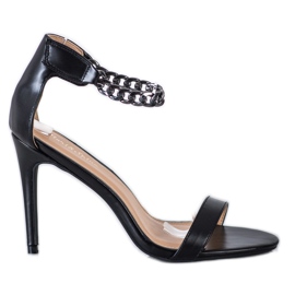 SHELOVET Sandały Na Szpilce Z Łańcuszkiem czarne