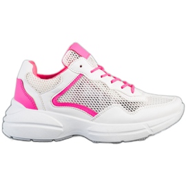 SHELOVET Sneakersy Z Siateczką białe różowe
