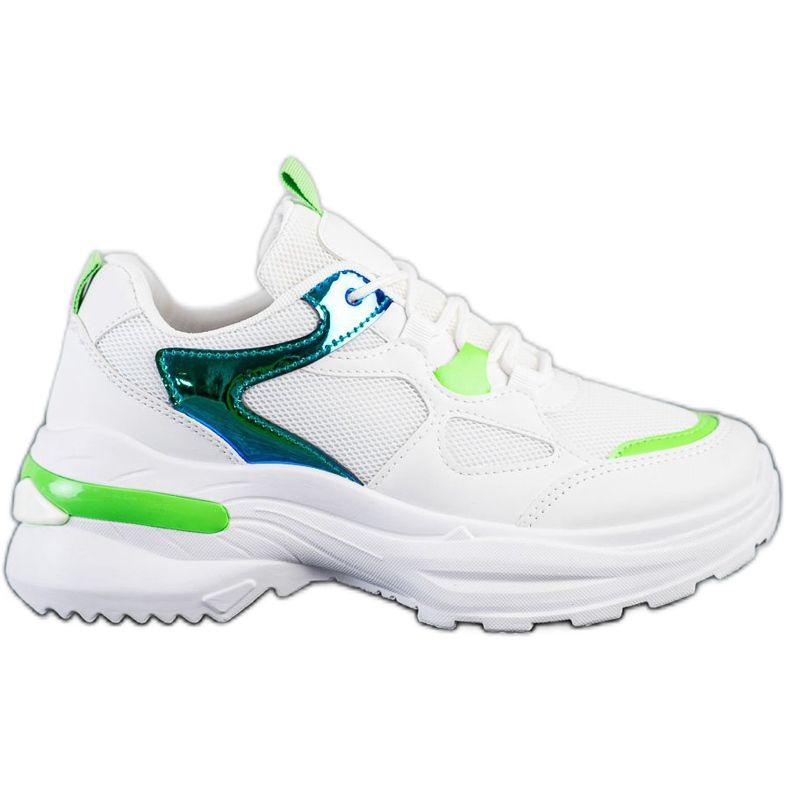 SHELOVET Sneakersy Z Zielonymi Wstawkami białe