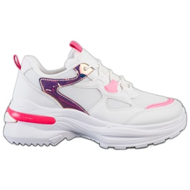 SHELOVET Sneakersy Z Różowymi Wstawkami białe