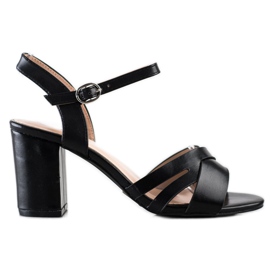 Laura Mode Casualowe Czarne Sandały Na Słupku