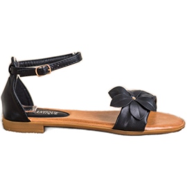 Diamantique Czarne Sandały Z Kwiatkiem