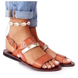 Płaskie Sandały Damskie Brązowo-Złote Doris brązowe złoty