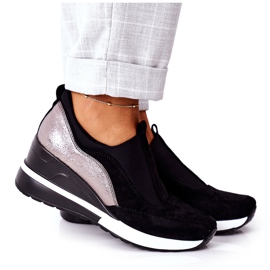 Wsuwane Sneakersy Na Koturnie Vinceza 10593 Czarno-Srebrne czarne srebrny