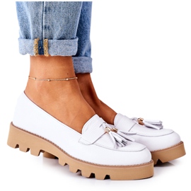 Skórzane Mokasyny Lewski Shoes 3053 Białe