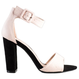 Goodin Beżowe Sandałki Na Wysokim Słupku beżowy czarne