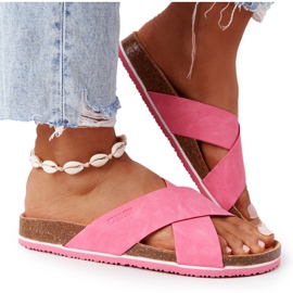 Skórzane Profilowane Klapki Big Star HH274597 Fuksja różowe