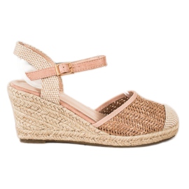 Sweet Shoes Ażurowe Espadryle Na Koturnie beżowy brązowe różowe