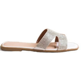 SHELOVET Klapki Z Kryształkami białe