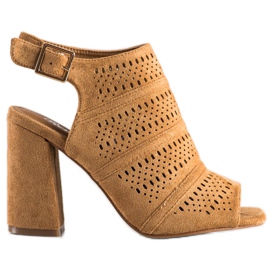 Renda Ażurowe Sandałki Na Słupku brązowe