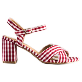 SHELOVET Modne Sandałki W Kratkę czerwone