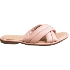 Renda Modne Klapki Z Eko Skóry różowe