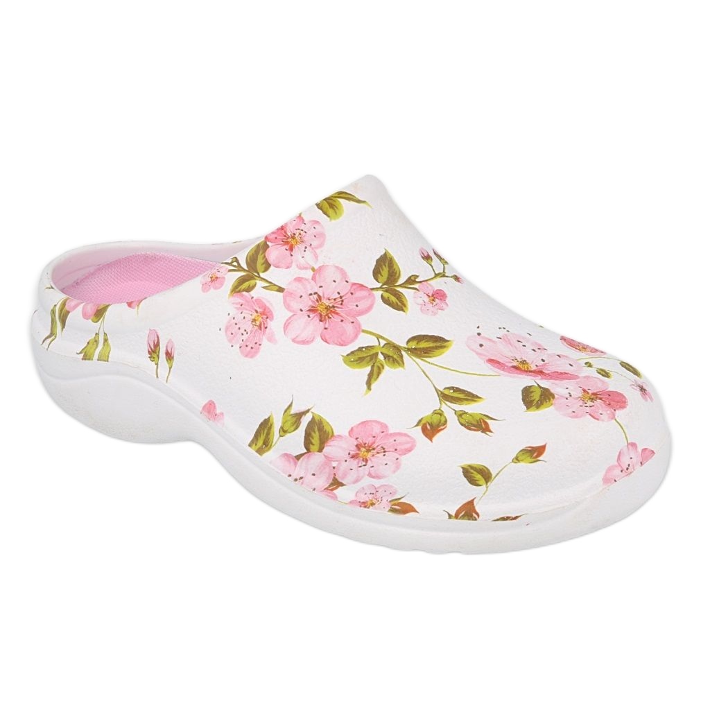 Befado obuwie damskie - flower 1 white / pink 154D101 białe różowe