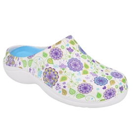 Befado obuwie damskie - flower 3 white / purple 154D103 białe fioletowe