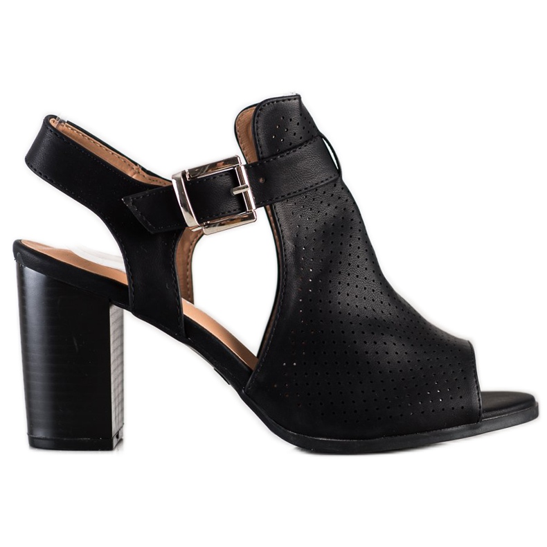 Renda Zabudowane Sandałki Z Eko Skóry czarne