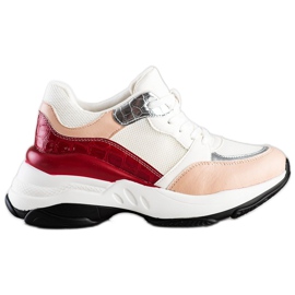 SHELOVET Stylowe BIAŁO-RÓŻOWE Sneakersy białe