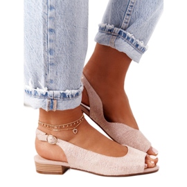 Zamszowe Sandały Na Obcasie Sergio Leone SK807 Różowe złoty