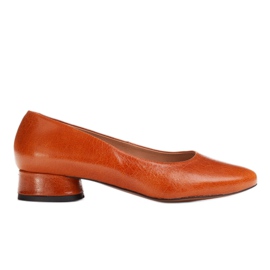 Marco Shoes Baleriny z brązowej skóry licowej