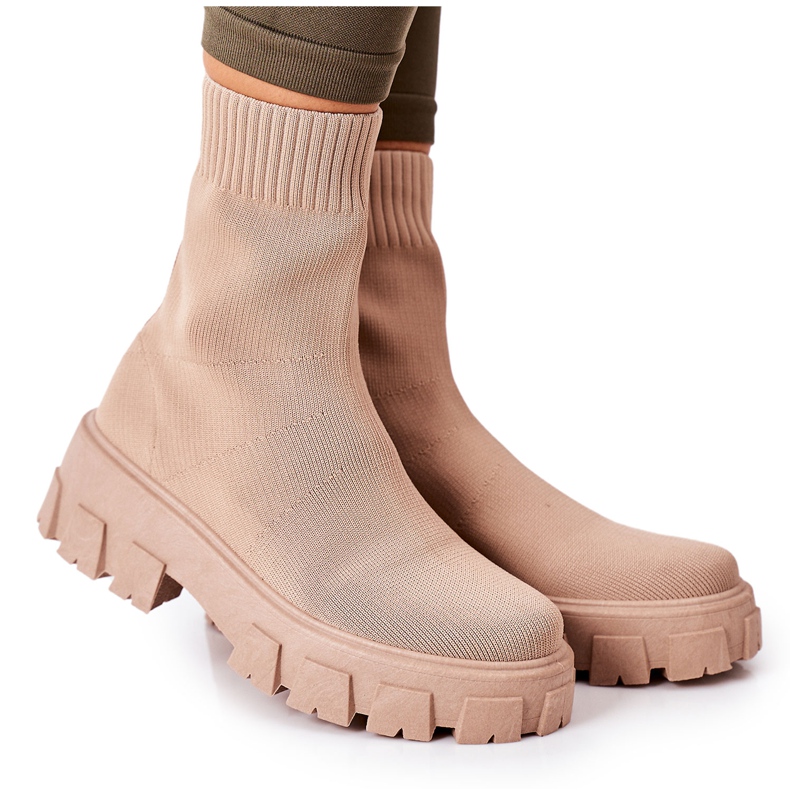 PS1 Workery Z Elastycznej Tkaniny Na Platformie Beżowe Inspiration beżowy