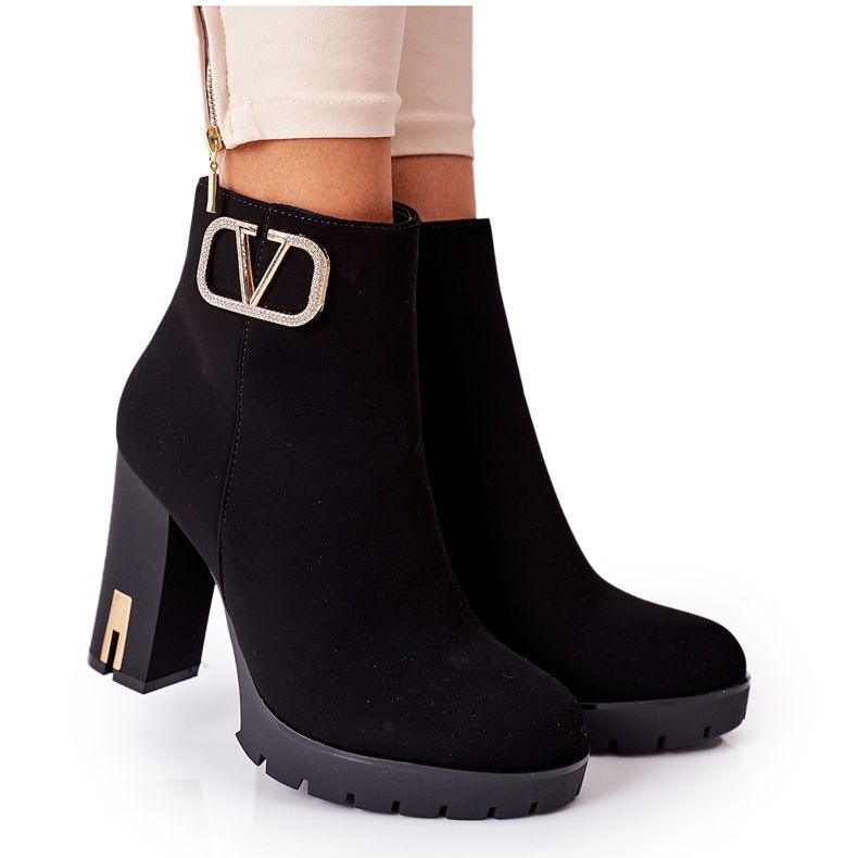 PS1 Ocieplane Botki Na Słupku Czarne Wonderful złoty