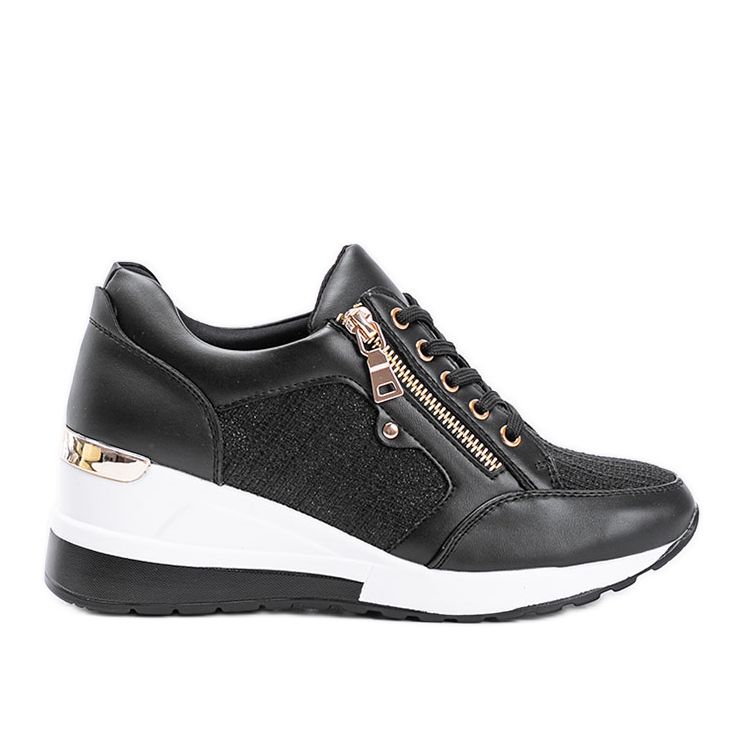 Czarne błyszczące sneakersy na koturnie The Moment