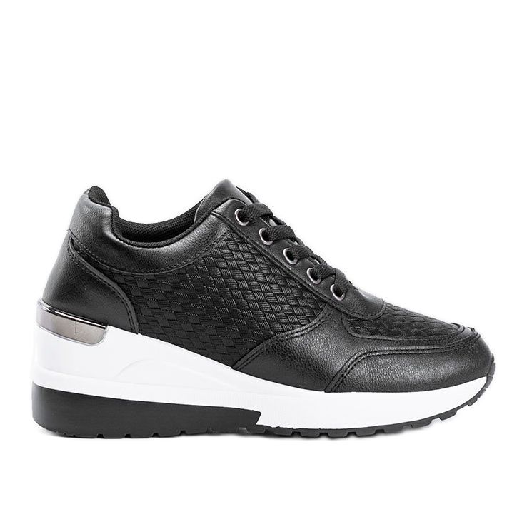 Czarne sneakersy na koturnie z plecionym wzorem Dianne