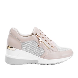 Beżowe błyszczące sneakersy na koturnie The Moment beżowy