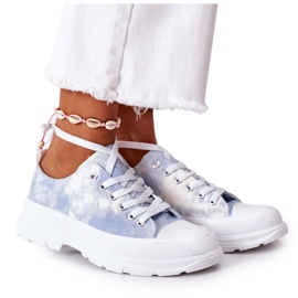 FJ1 Trampki Na Platformie Niebieskie Z Efektem Tie-Dye Travel Time białe