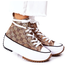 FJ1 Logowane Trampki Na Platformie Brązowe Electric Love białe