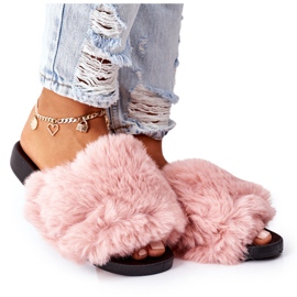 FJ1 Gumowe Klapki Z Futerkiem Różowe Soft