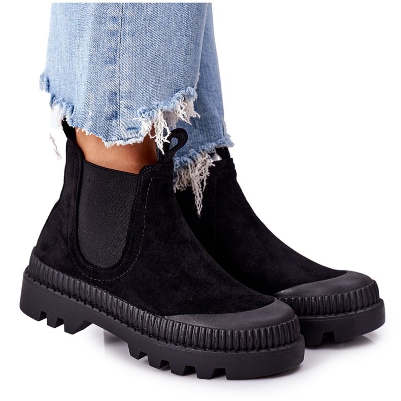 Mulanka Zamszowe Workery Na Platformie Czarne Come With Me