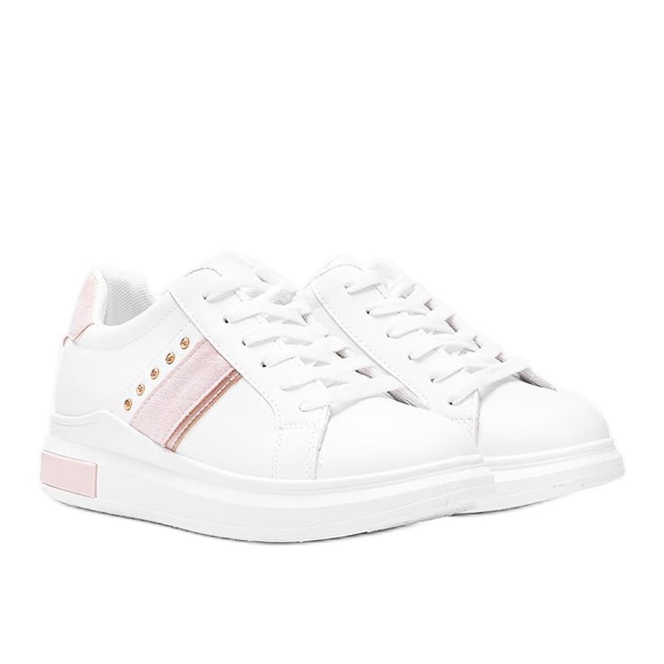 Biało różowe sneakersy z ćwiekami Sashell białe